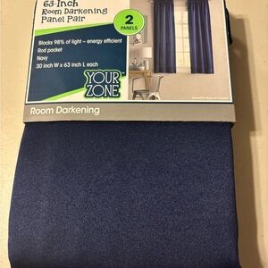 Your Zone Navy Room Darkening Curtains. 63”. 30” w x 63” L